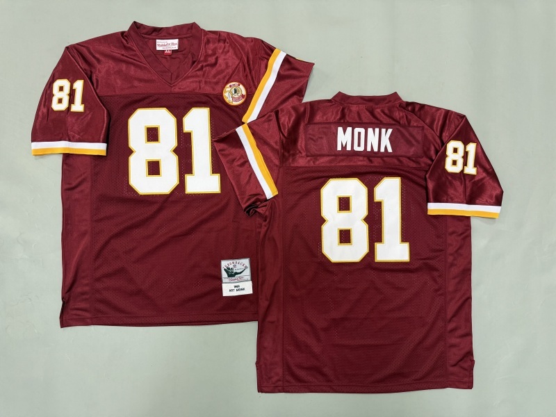 Men 2025 Washington Redskins #81 Monk red Throwback Limited NFL Jersey style 001